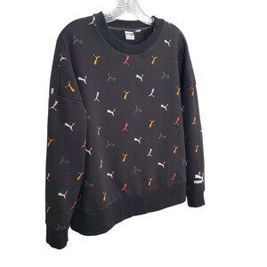 Puma Womens Size XL Sweatshirt Graphic Logo Multi All Over Print Relaxed Fit